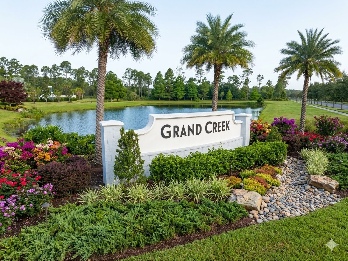 Grand Creek community entrance landscaping